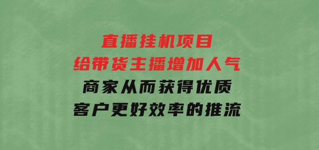 直播挂机项目是给带货主播增加人气，商家从而获得优质客户更好效率的推…-十一网创