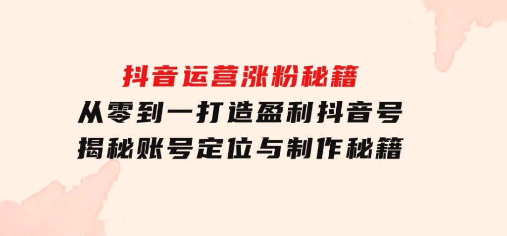 抖音运营涨粉秘籍：从零到一打造盈利抖音号，揭秘账号定位与制作秘籍-十一网创