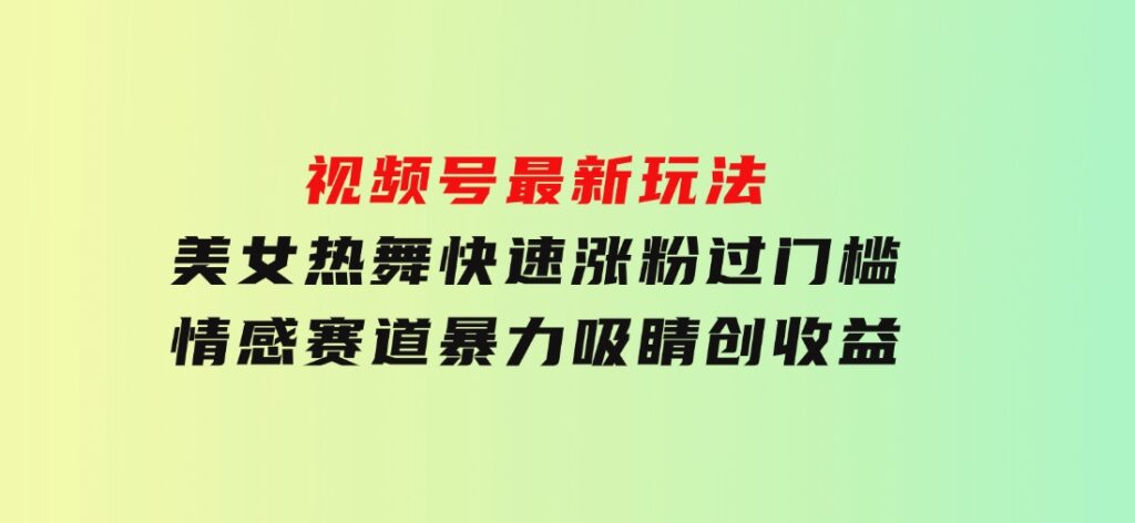 视频号最新玩法美女热舞快速涨粉过门槛情感赛道暴力吸睛创收益-十一网创