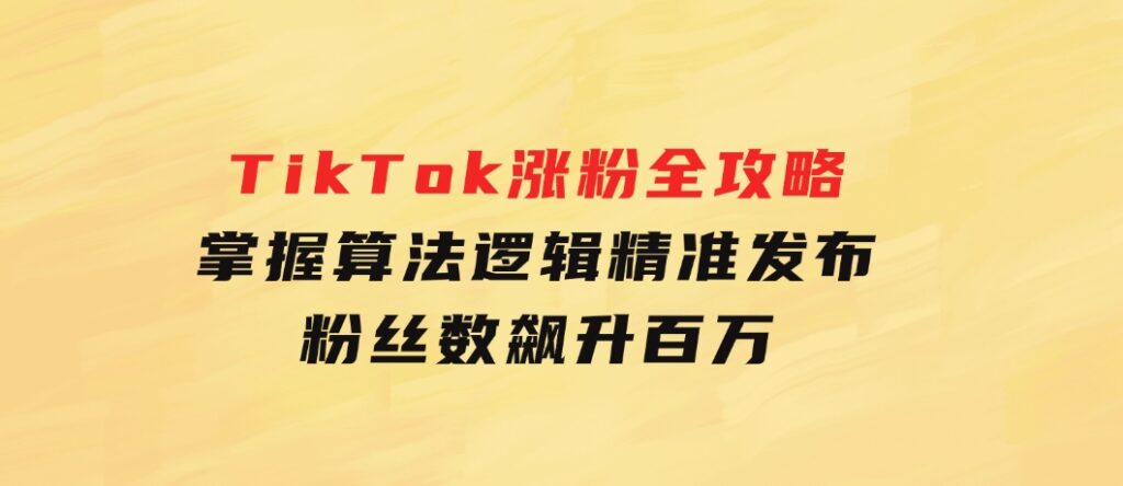 TikTok涨粉全攻略：掌握算法逻辑，精准发布，粉丝数飙升百万-十一网创