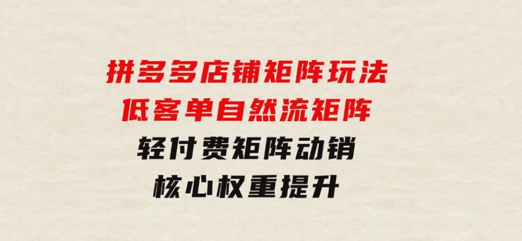 拼多多店铺矩阵玩法：低客单自然流矩阵/轻付费矩阵动销/核心权重提升-十一网创