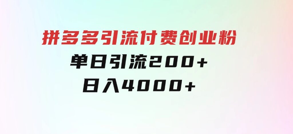 拼多多引流付费创业粉，单日引流200+，日入4000+-十一网创