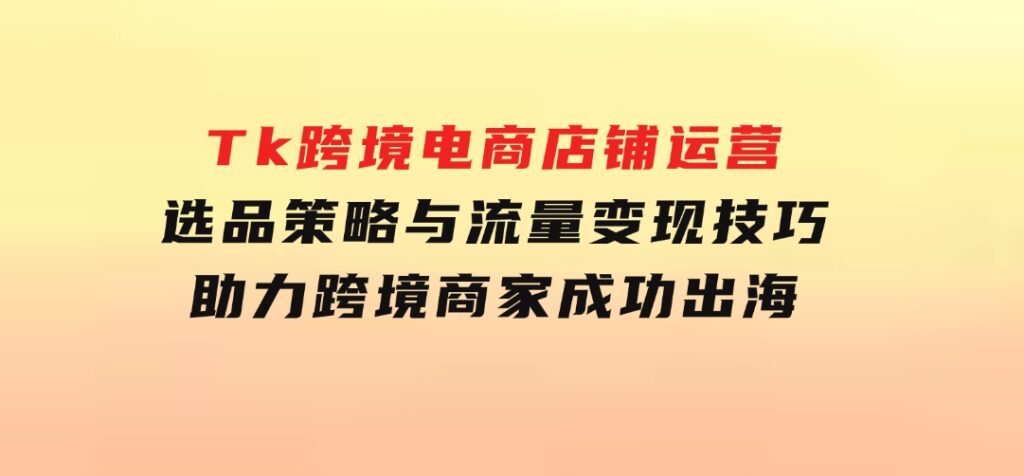 Tk跨境电商店铺运营：选品策略与流量变现技巧，助力跨境商家成功出海-十一网创