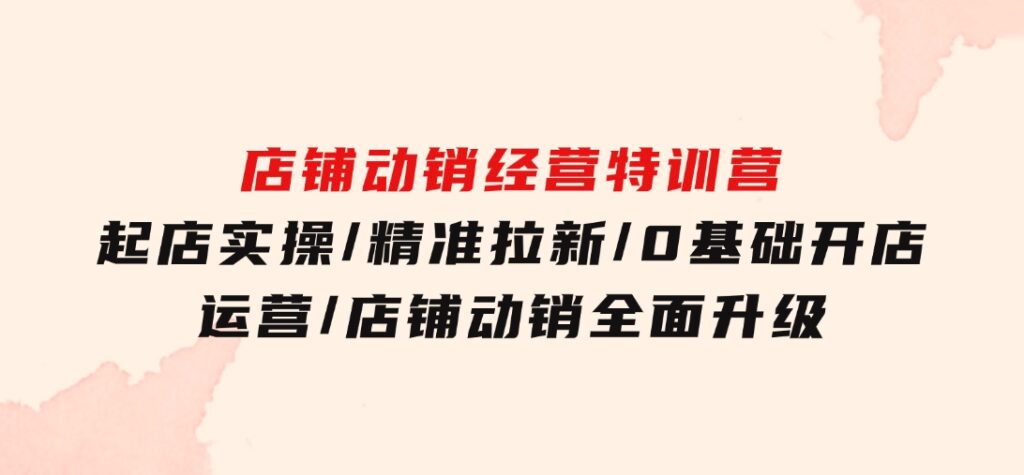 店铺动销经营特训营：起店实操/精准拉新/0基础开店运营/店铺动销全面升级-十一网创