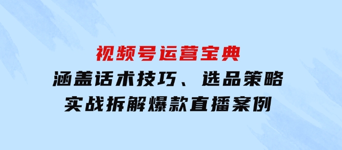 视频号运营宝典：涵盖话术技巧、选品策略、实战拆解爆款直播案例-十一网创