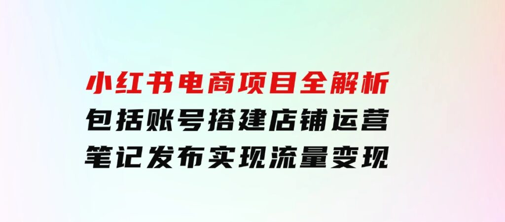 小红书电商项目全解析，包括账号搭建、店铺运营、笔记发布实现流量变现-十一网创