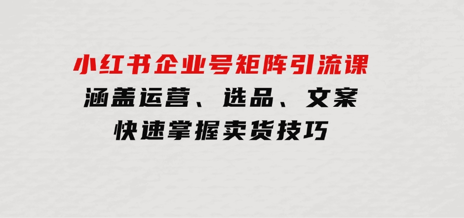 小红书企业号矩阵引流课，涵盖运营、选品、文案，快速掌握卖货技巧-十一网创