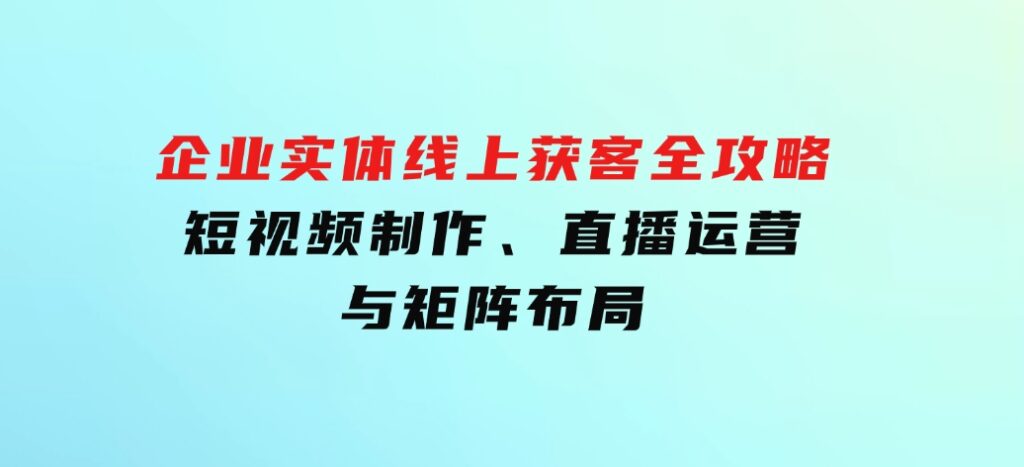 企业实体线上获客全攻略：短视频制作、直播运营与矩阵布局-十一网创