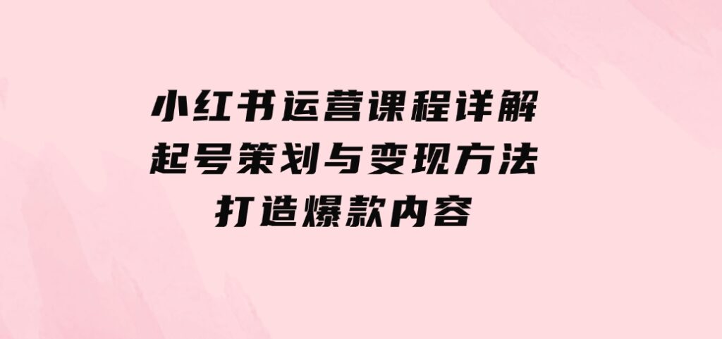 小红书运营课程详解：起号策划与变现方法，打造爆款内容-十一网创