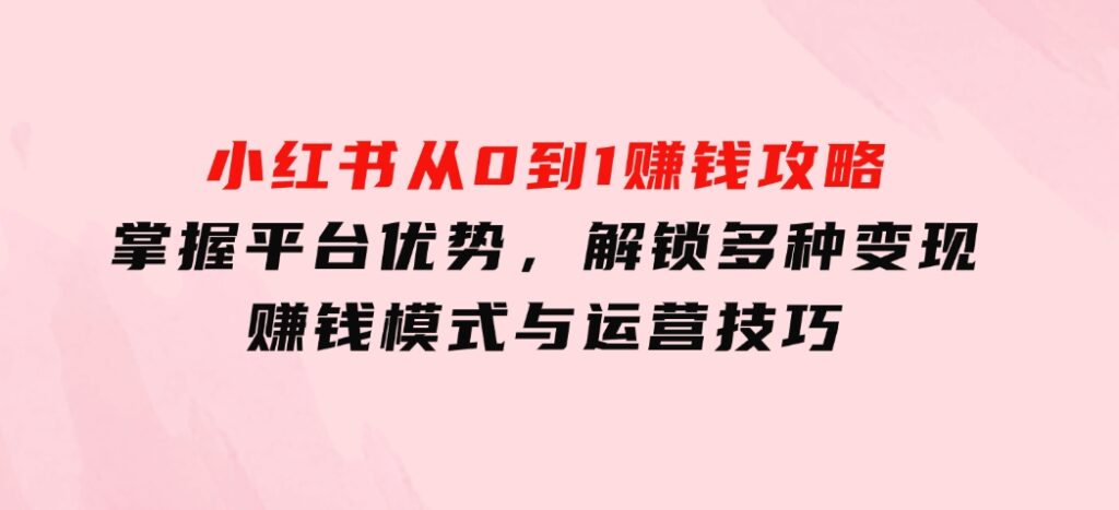 小红书从0到1赚钱攻略：掌握平台优势，解锁多种变现赚钱模式与运营技巧-十一网创