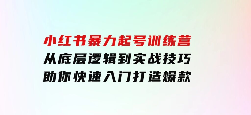 小红书暴力起号训练营，从底层逻辑到实战技巧，助你快速入门打造爆款-十一网创