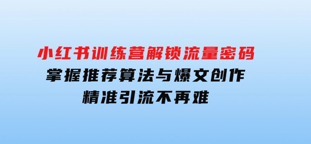 小红书训练营解锁流量密码，掌握推荐算法与爆文创作，精准引流不再难-十一网创