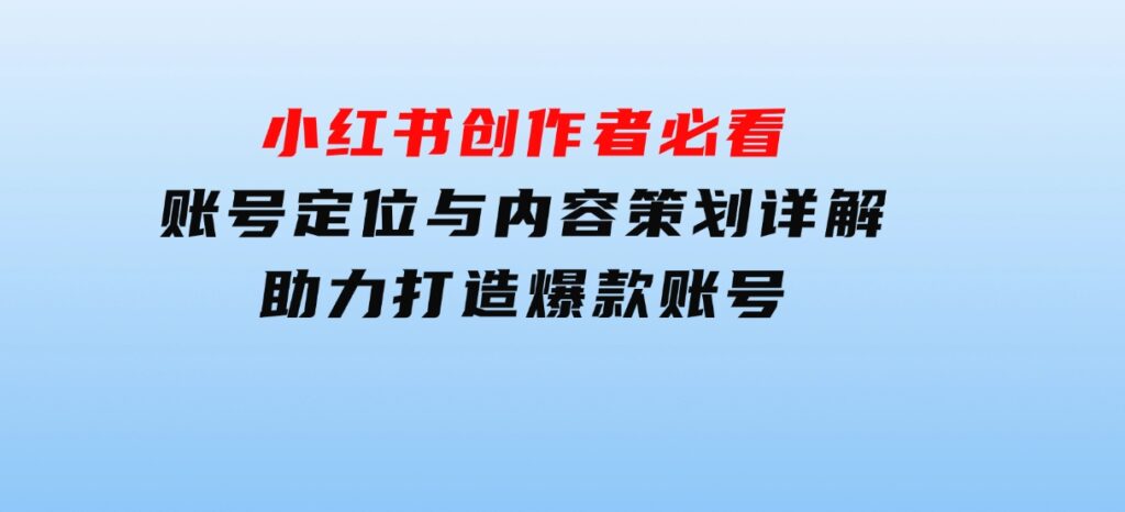 小红书创作者必看：账号定位与内容策划详解，助力打造爆款账号-十一网创