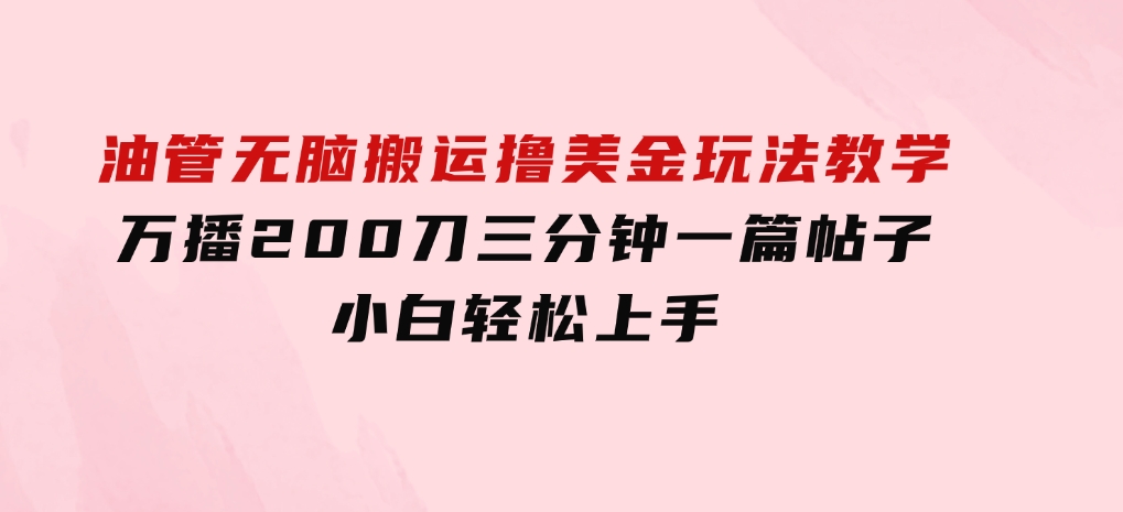 油管无脑搬运撸美金玩法教学，万播200刀，三分钟一篇帖子，小白轻松上手-十一网创