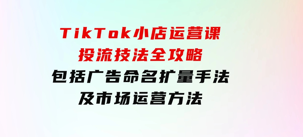 TikTok小店运营课：投流技法全攻略，包括广告命名扩量手法及市场运营方法-十一网创