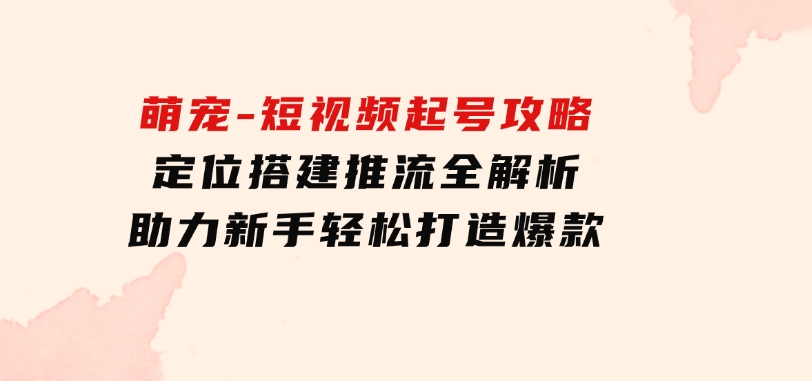 萌宠-短视频起号攻略：定位搭建推流全解析，助力新手轻松打造爆款-十一网创