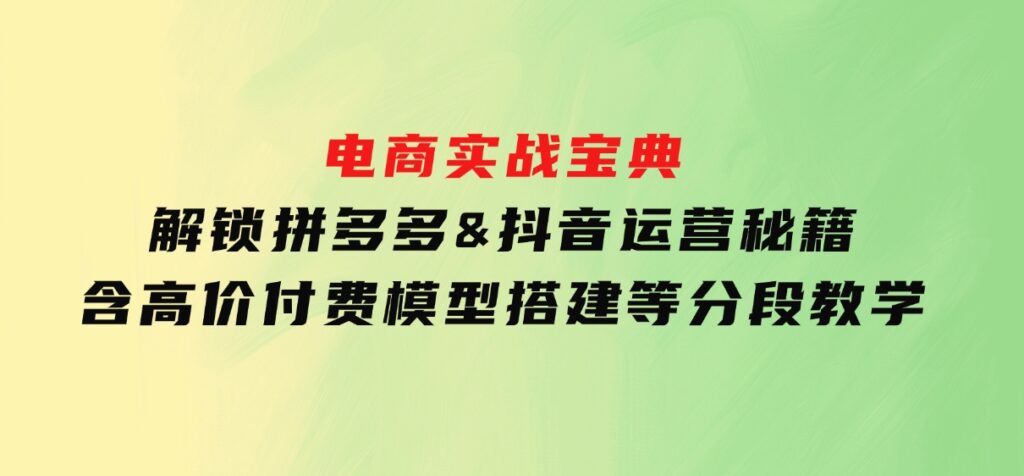 电商实战宝典解锁拼多多&抖音运营秘籍含高价付费模型搭建等分段教学-十一网创