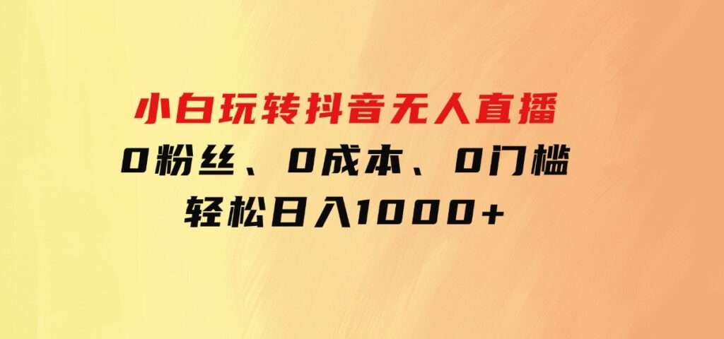 小白玩转抖音无人直播，0粉丝、0成本、0门槛，轻松日入1000+-十一网创