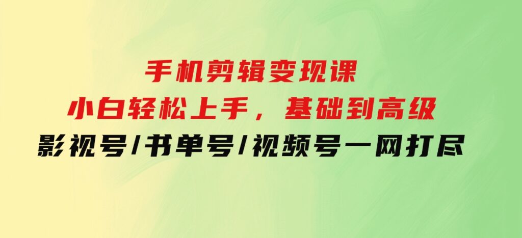 手机剪辑变现课：小白轻松上手，基础到高级影视号/书单号/视频号一网打尽-十一网创