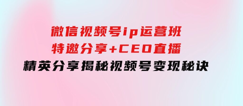 微信视频号ip运营班：特邀分享+CEO直播+精英分享，揭秘视频号变现秘诀-十一网创