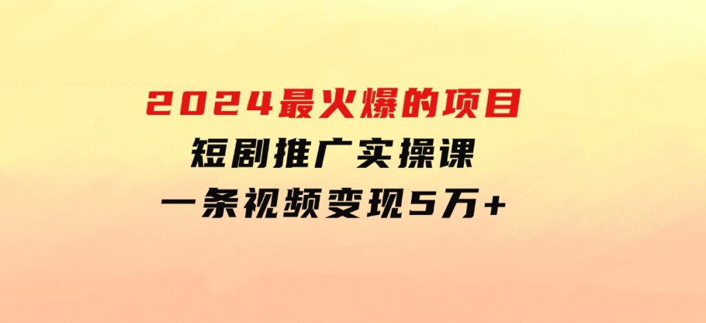 2024最火爆的项目短剧推广实操课一条视频变现5万+-十一网创