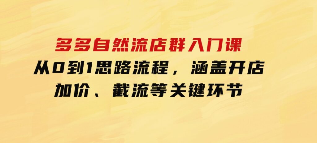 多多自然流店群入门课，从0到1思路流程，涵盖开店、加价、截流等关键环节-十一网创