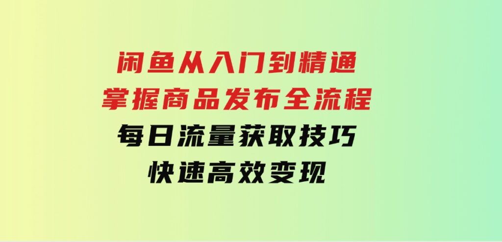 闲鱼从入门到精通：掌握商品发布全流程，每日流量获取技巧，快速高效变现-十一网创