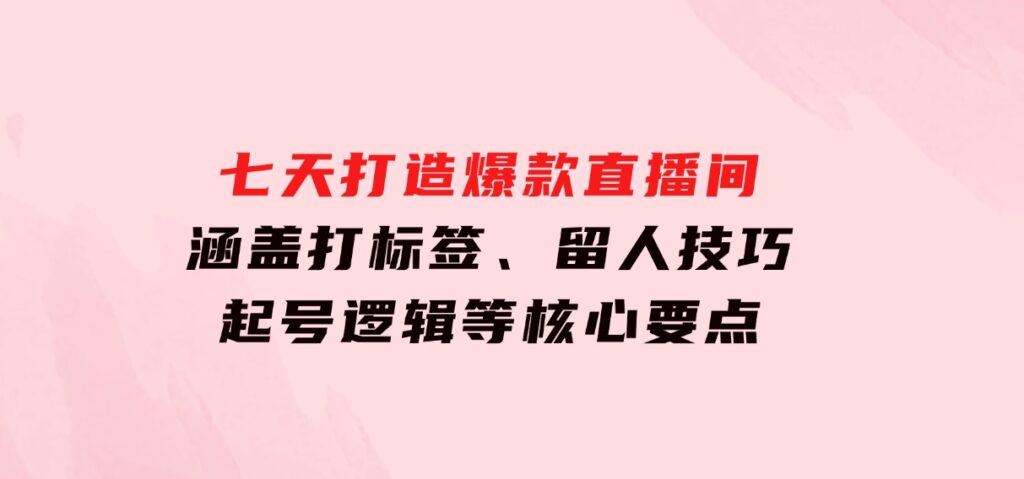 七天打造爆款直播间：涵盖打标签、留人技巧、起号逻辑等核心要点-十一网创