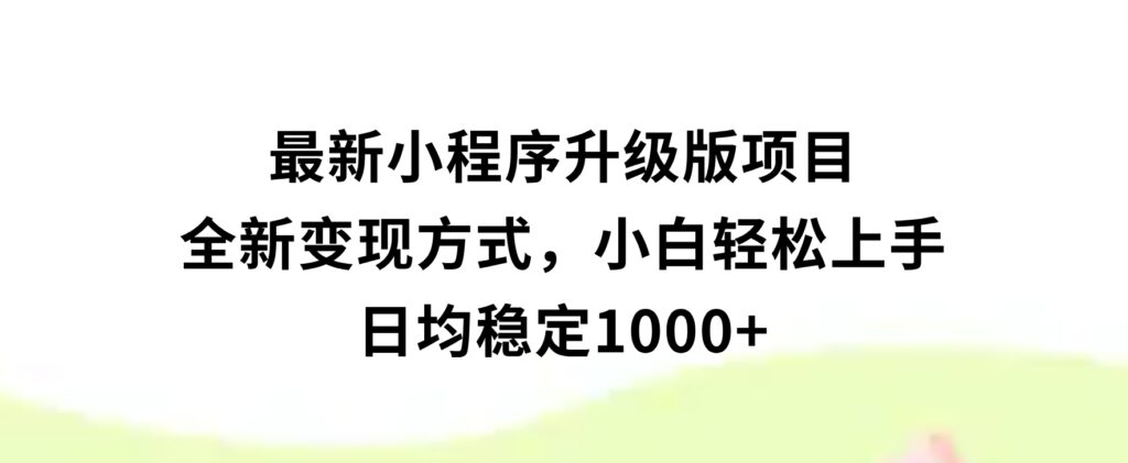 最新小程序升级版项目，全新变现方式，小白轻松上手，日均稳定1000+-十一网创