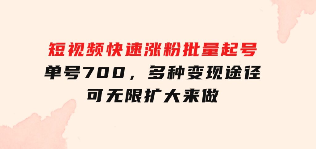 短视频快速涨粉，批量起号，单号700，多种变现途径，可无限扩大来做。-十一网创