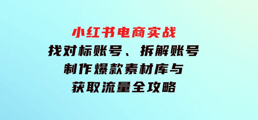 小红书电商实战：找对标账号、拆解账号、制作爆款素材库与获取流量全攻略-十一网创