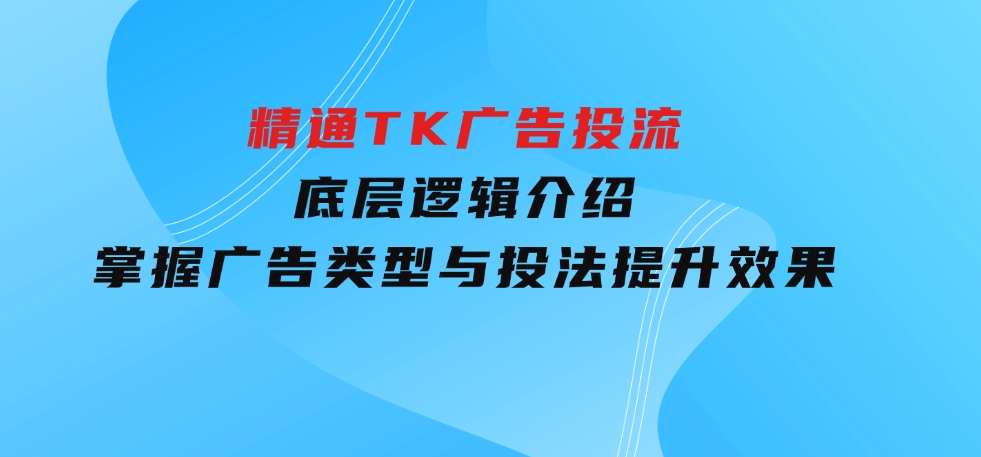 精通TK广告投流：底层逻辑介绍，掌握广告类型与投法，提升效果-十一网创