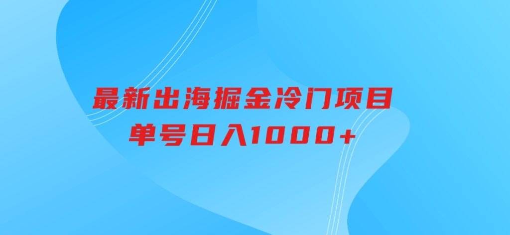 最新出海掘金冷门项目，单号日入1000+-十一网创