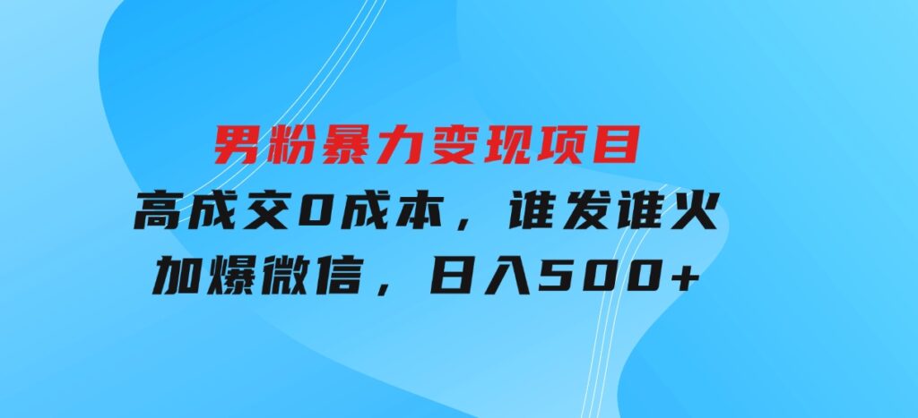 男粉暴力变现项目，高成交0成本，谁发谁火，加爆微信，日入500+-十一网创