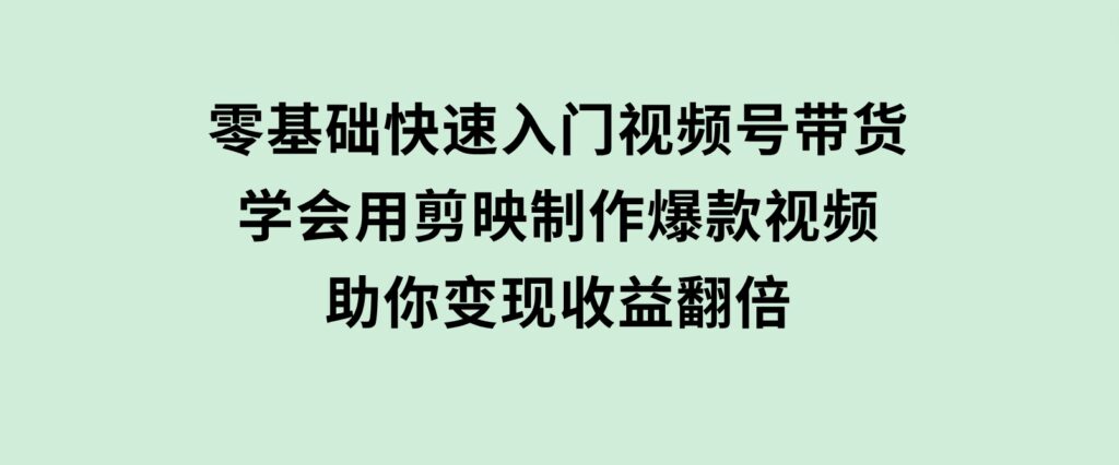 零基础快速入门视频号带货：学会用剪映制作爆款视频，助你变现收益翻倍-十一网创