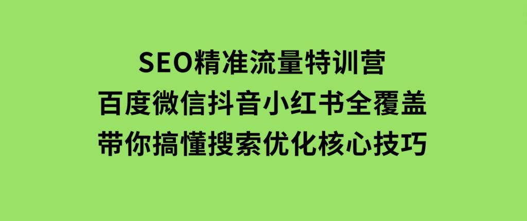 SEO精准流量特训营，百度微信抖音小红书全覆盖，带你搞懂搜索优化核心技巧-十一网创