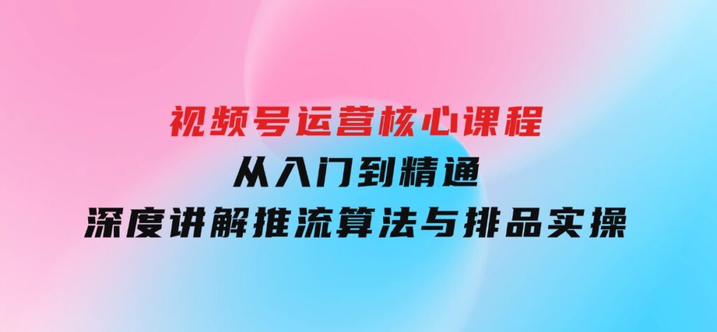 视频号运营核心课程，从入门到精通，深度讲解推流算法与排品实操玩-十一网创