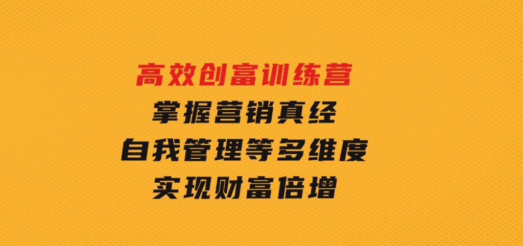 高效创富训练营：掌握营销真经、自我管理等多维度，实现财富倍增-十一网创